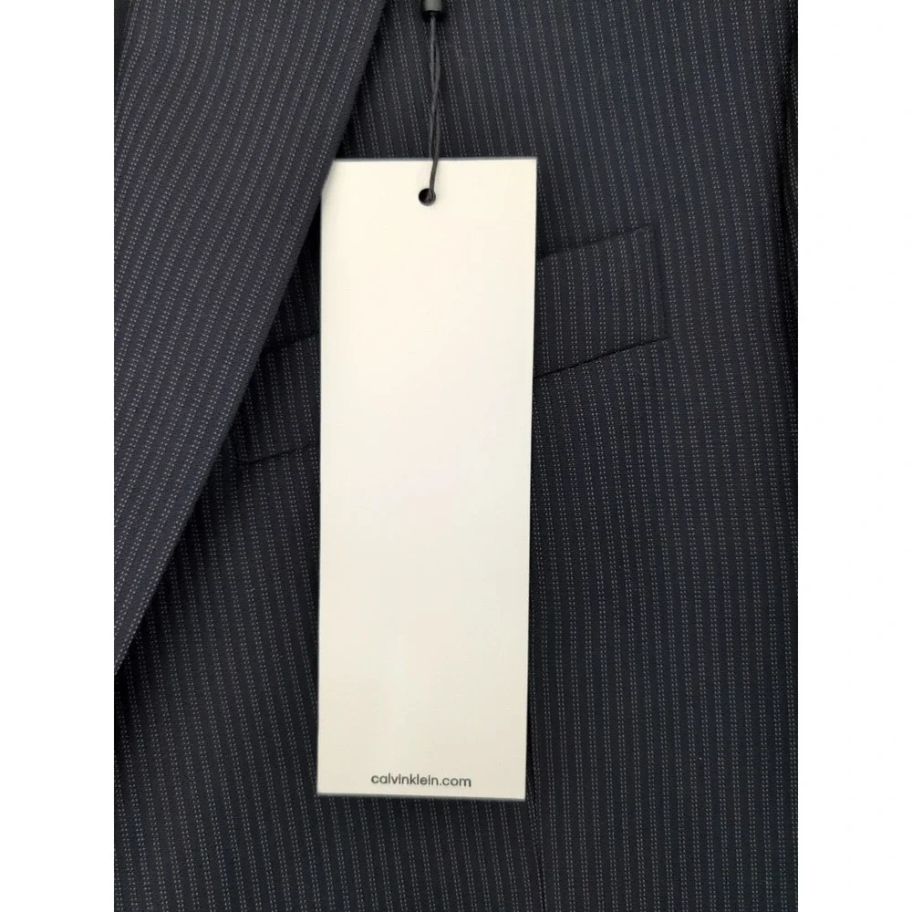 Calvin Klein Suit Mens 40L 34W Navy Pinstripe‎ Wool 2 Piece MLKA2 Malik NWT